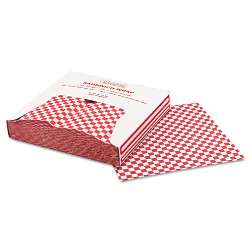 Image of Grease-Resistant Paper Wraps and Liners, 12 x 12, Red Check, 1,000/Box, 5 Boxes/Carton