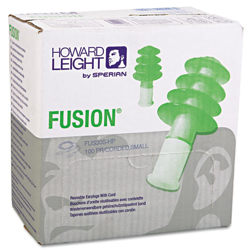Image of Howard Leight® By Honeywell Fus30S-Hp Fusion Multiple-Use Earplugs, Small, 27Nrr, Corded, Gn/We, 100 Pairs