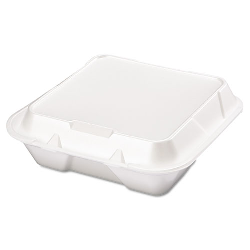 Snap It Foam Container, 3-Comp, 9 1/4 X 9 1/4 X 3, White, 100/bag, 2 Bags/carton