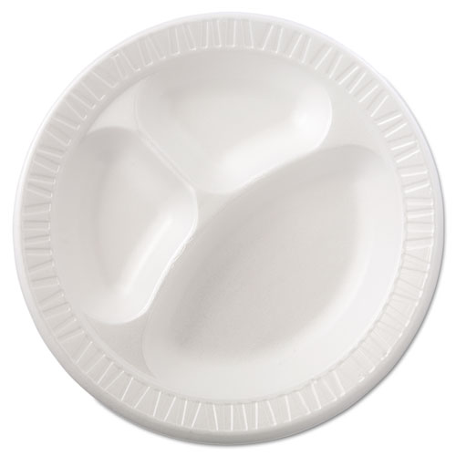 Image of Laminated Foam Dinnerware, Plate, 3-Compartment, 10.25" dia, White, 125/Pack, 4 Packs/Carton