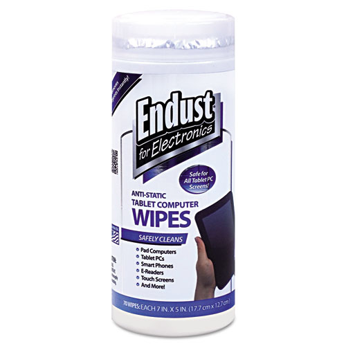 Endust® for Electronics Tablet and Laptop Cleaning Wipes, 5 x 7, Unscented, White, 70/Tub