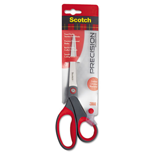 Image of Scotch® Precision Scissors, 8" Long, 3.13" Cut Length, Gray/Red Straight Handle