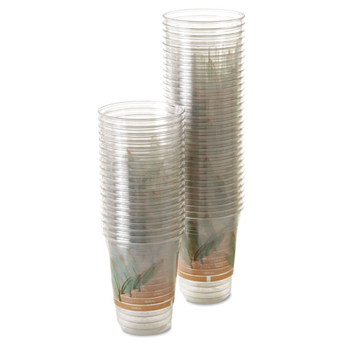 Bare Eco-Forward RPET Cold Cups, ProPlanet Seal, 16 oz to 18 oz, Leaf Design, Clear, 50/Pack, 20 Packs/Carton