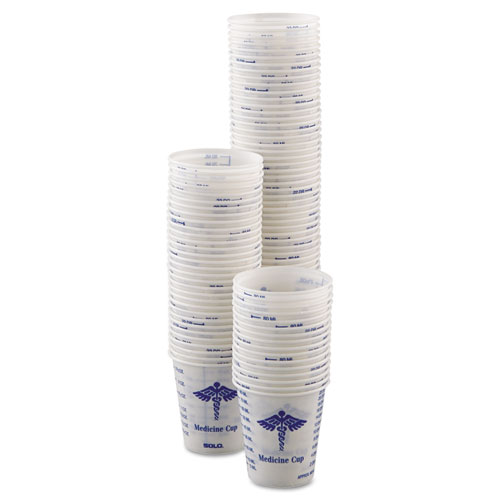 Image of Solo® Paper Medical And Dental Graduated Cups, 3 Oz, White/Blue, 100/Bag, 50 Bags/Carton