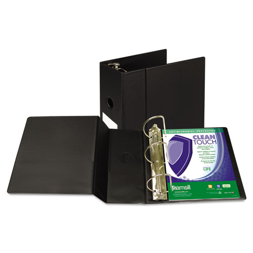 CLEAN TOUCH LOCKING D-RING REFERENCE BINDER PROTECTED W/ANTIMICROBIAL ADDITIVE, 3 RINGS, 5" CAPACITY, 11 X 8.5, BLACK