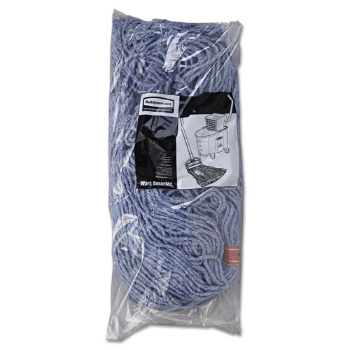 Image of Rubbermaid® Commercial Cotton/Synthetic Cut-End Blend Mop Head, 24 Oz, 1" Band, Blue, 12/Carton