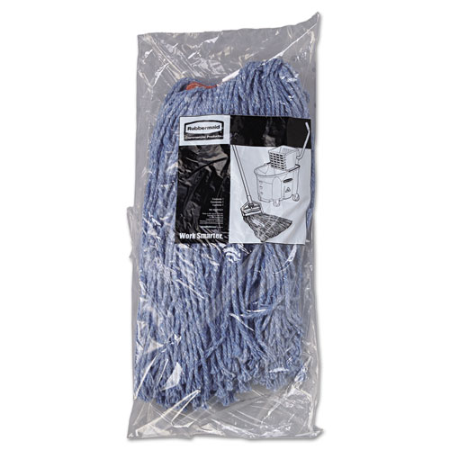 Cotton/Synthetic Cut-End Blend Mop Head, 16oz, 1" Band, Blue, 12/Carton