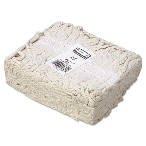 Image of Rubbermaid® Commercial Economy Cut-End Cotton Wet Mop Head, 24Oz, 1" Band, White, 12/Carton