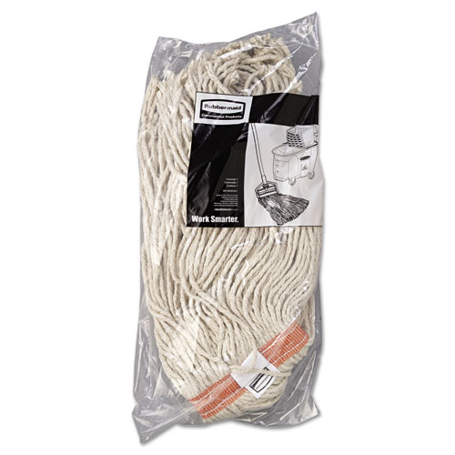 Image of Rubbermaid® Commercial Premium Cut-End Cotton Wet Mop Head, 16Oz, White, 1" Orange Band, 12/Carton