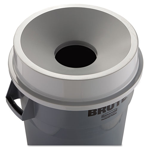Image of Round BRUTE Funnel Top Receptacle, For 32-Gallon Containers, 22.38" Diameter x 5h, Gray