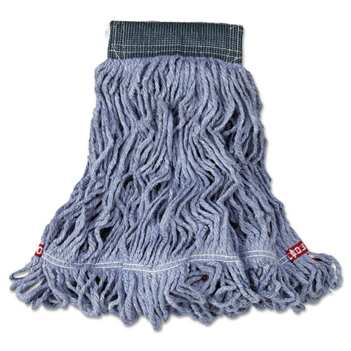 Web Foot Wet Mop, Cotton/synthetic, Blue, Medium, 5" Green Headband, 6/carton