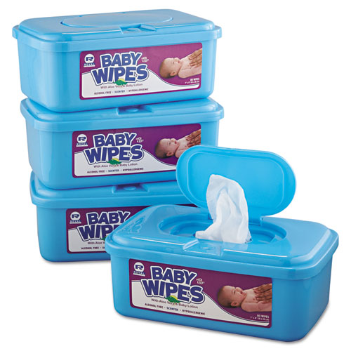 Baby Wipes Tub, White, 80/Tub, 12/Carton