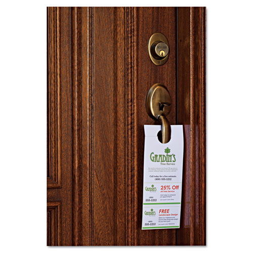 Image of Door Hanger with Tear-Away Cards, 97 Bright, 65 lb Cover Weight, 4.25 x 11, White, 2 Hangers/Sheet, 40 Sheets/Pack