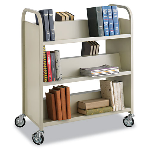 Safco® Steel Book Cart, Six-Shelf, 36w x 18-1/2d x 43-1/2h, Sand
