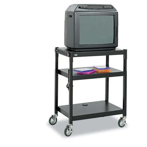 Three-Tier Wire Cart with Basket, Metal, 2 Shelves, 1 Bin, 500 lb Capacity,  28 x 16 x 39, Black Anthracite