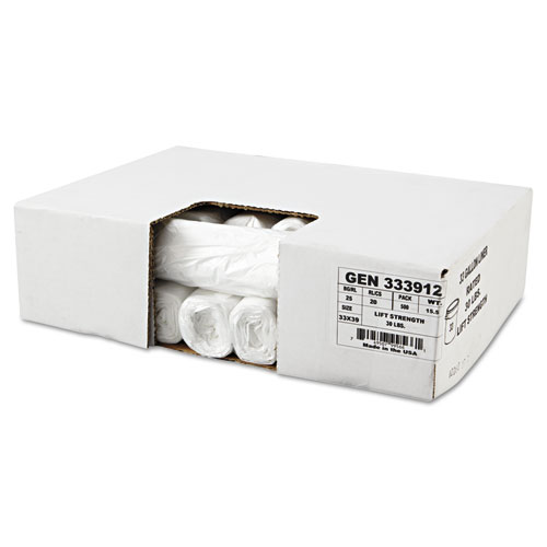 Image of High-Density Can Liners, 33 gal, 9 microns, 33" x 39", Natural, 25 Bags/Roll, 20 Rolls/Carton