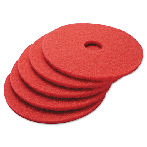 Image of Buffing Floor Pads, 17" Diameter, Red, 5/Carton