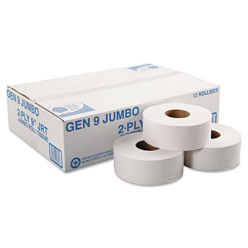 Image of General Supply Jumbo Roll Bath Tissue, Septic Safe, 2-Ply, White, 3.3" X 700 Ft, 12/Carton