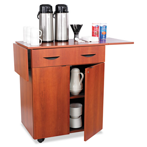 Hospitality Cart w/Drop Leaves, Wood, 3 Shelf, 1 Drawer, 32.5 to 56.25 x 20.5 x 38.75, Cherry, Ships in 1-3 Business Days