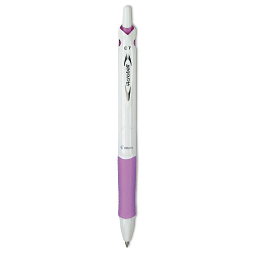 Image of Acroball PureWhite Advanced Ink Hybrid Gel Pen, Retractable, Fine 0.7 mm, Black Ink, White/Purple Barrel