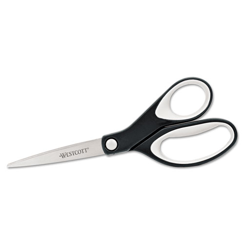 Westcott® Kleenearth Soft Handle Scissors, 8" Long, 3.25" Cut Length, Black/Gray Straight Handle