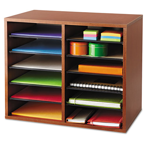 Image of Fiberboard Literature Sorter, 12 Compartments, 19.63 x 11.88 x 16.13, Cherry