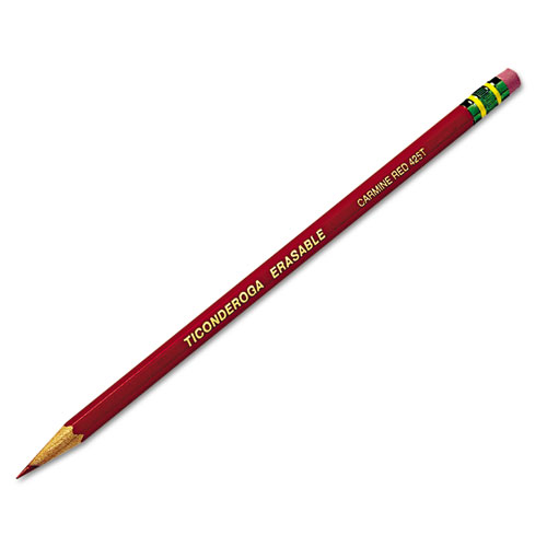 Image of Ticonderoga® Erasable Colored Pencils, 2.6 Mm, 2B (#1), Carmine Red Lead, Carmine Red Barrel, Dozen