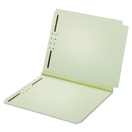 Dual-Tab Pressboard Fastener Folder, 2 Fasteners, Letter Size, Light Green Exterior, 25/Box
