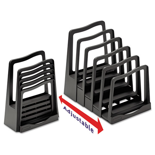 Image of Adjustable File Rack, 5 Sections, Letter Size Files, 8" x 11.5" x 10.5", Black