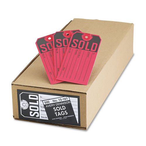 Sold Tags, Paper, 4 3/4 x 2 3/8, Red/Black, 500/Box | by Plexsupply