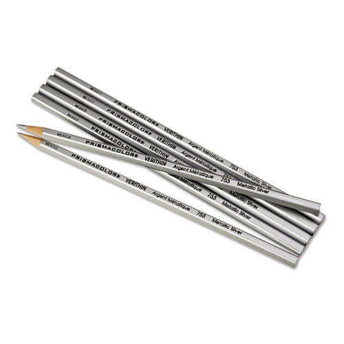 Image of Prismacolor® Verithin Smear-Proof Colored Pencils, 2 Mm, Metallic Silver Lead, Metallic Silver Barrel, Dozen