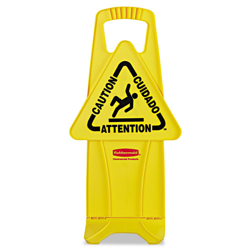 Image of Rubbermaid® Commercial Stable Multi-Lingual Safety Sign, 13 X 13.25 X 26, Yellow