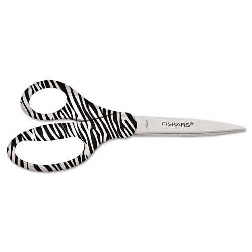 Performance Designer Zebra Scissors, 8" Long, 1.75" Cut Length, Black/White Straight Handle