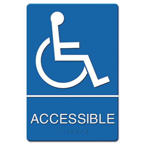 Headline® Sign ADA Sign Wheelchair Accessible, Tactile Symbol/Braille, Plastic, 6x9, Blue/White