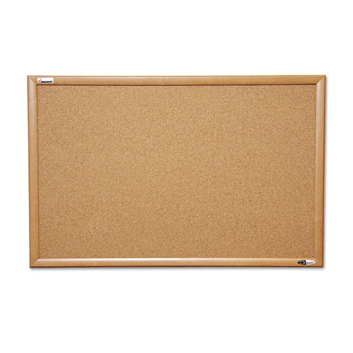 7195012182026 SKILCRAFT Quartet Cork Board, 48 x 36, Tan Surface, Oak Wood Frame
