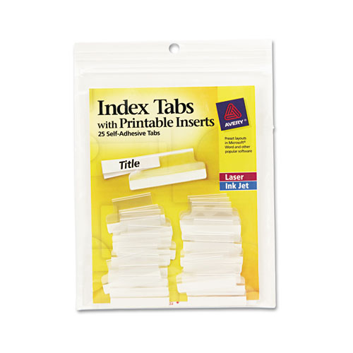 Insertable Index Tabs with Printable Inserts, 1/5-Cut Tabs, Clear, 1" Wide, 25/Pack | by Plexsupply