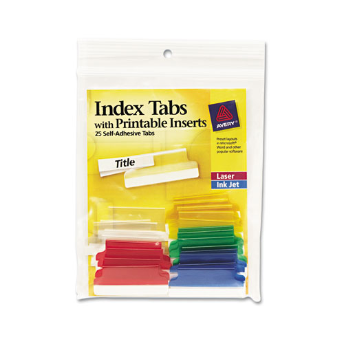 Insertable Index Tabs with Printable Inserts, 1/5-Cut Tabs, Assorted Colors, 1.5" Wide, 25/Pack | by Plexsupply