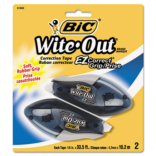 Wite-Out EZ Correct Grip Correction Tape, NonRefill, Smoke Applicator, 0.17" x 402", 2/Pack