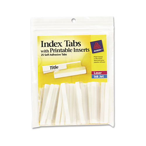 Avery® Insertable Index Tabs With Printable Inserts, 1/5-Cut, Clear, 2" Wide, 25/Pack