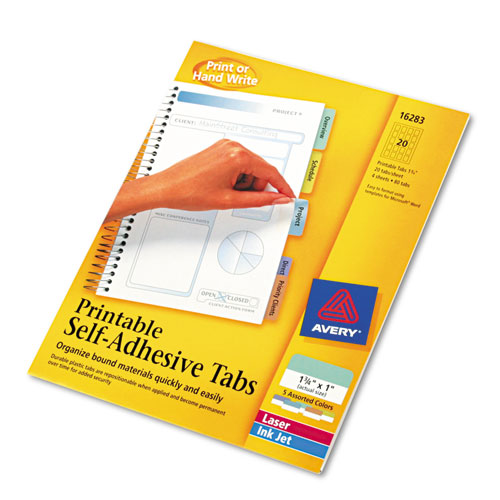 Avery 16283 Printable Plastic Tabs with Repositionable Adhesive, 1 3/4