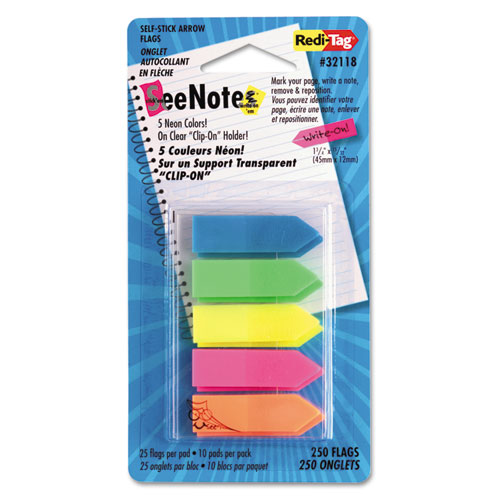 SeeNotes Transparent-Film Arrow Page Flags, Assorted Colors, 50/Pad, 5 Pads | by Plexsupply