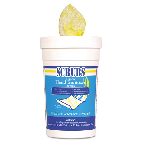 Scrubs Antimicrobial Hand Sanitizer Wipes, 6 x 8, 120 Wipes/Bucket