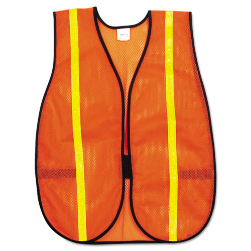 Polyester Mesh Safety Vest, One Size Fits All, Orange with 0.75" Lime Green Stripe
