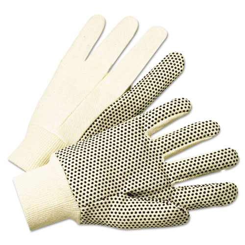 1000 Series Pvc Dotted Canvas Gloves, White/black, Large, 12 Pairs