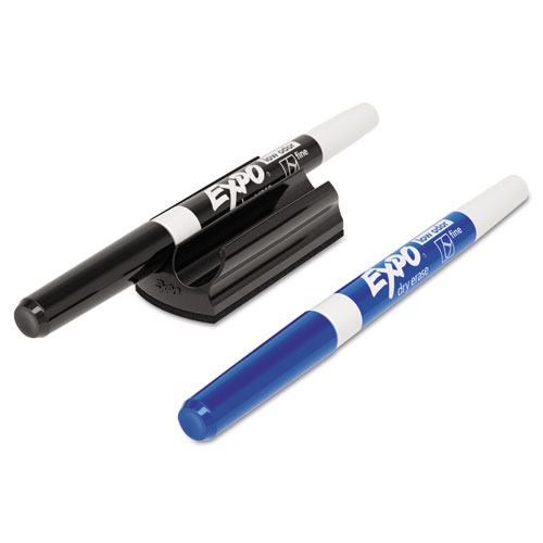 EXPO® Magnetic Clip Eraser w/2 Markers, Fine, Black/Blue, 1 Set