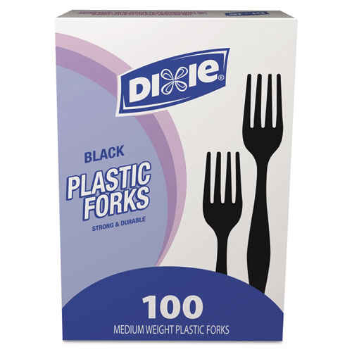 Image of Plastic Cutlery, Heavy Mediumweight Forks, Black, 100/Box