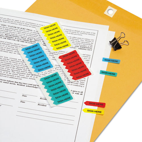 Mini Arrow Page Flags, "Sign Here", Blue/Mint/Red/Yellow, 126 Flags/Pack | by Plexsupply
