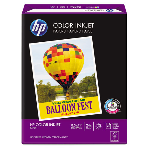 HP Color Inkjet Paper, 97 Brightness, 24lb, 8-1/2 x 11, White, 500 Sheets/Ream