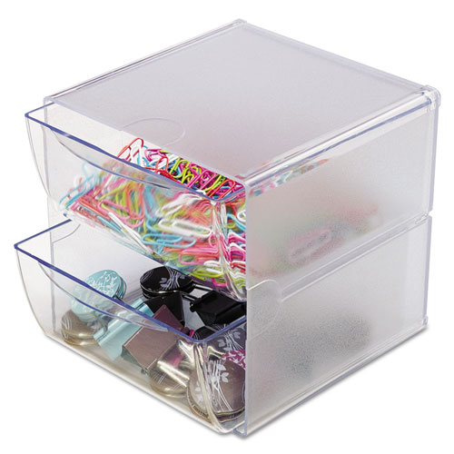 deflecto® Two Drawer Cube Organizer, Clear Plastic, 6 x 7-1/8 x 6