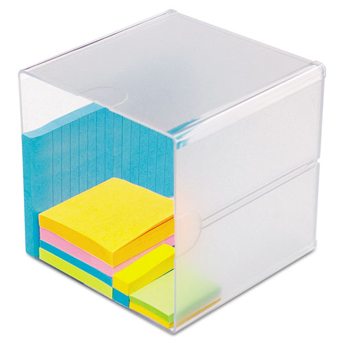 Stackable Caddy Organizer with S, M and L Containers, Plastic, 10.5 x 14 x  6.5, White Caddy/Clear Containers - Supply Solutions